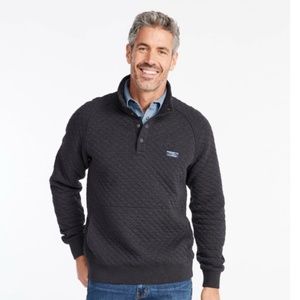 Men's Quilted Sweatshirt, Mockneck Black Dark Charcoal Heather